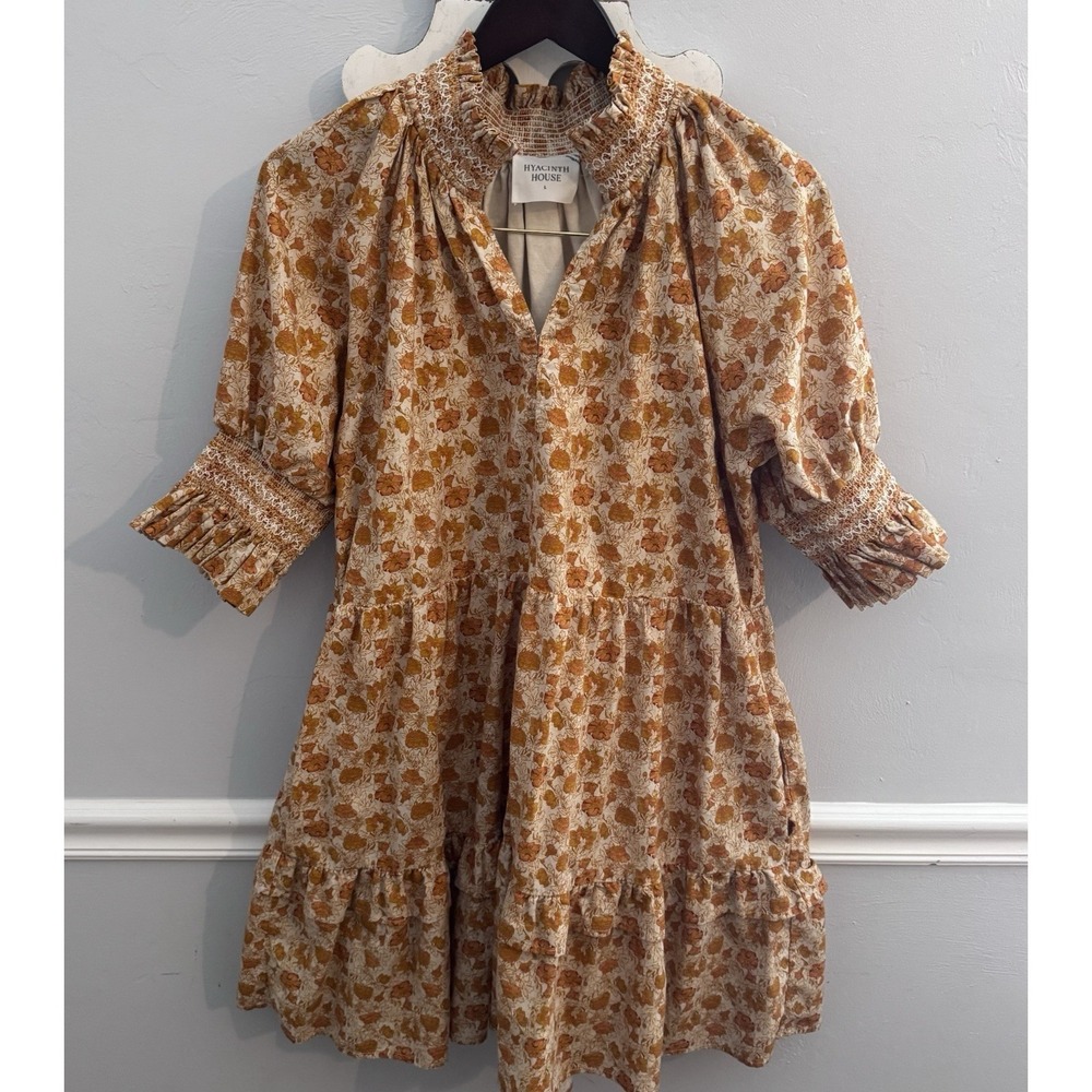 Hyacinth House Women's Burnt Orange Floral Sawyer Mini Dress Size Large